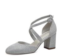 Tamaris Zapatos de Salón para Mujer, Textiles, Tacón Cuadrado, Veganos, Plateado Purpurina, 41 EU
