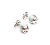 Tamashii Pendientes Sphere con piedra Larimar de 8 mm y OM de plata 925.EHST8-297, Talla única, Plata de ley, Larimar