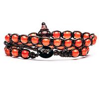 Tamashii - Pulsera larga de dos vueltas tibetana, fabricada con piedras naturales, ágata de fuego, doble vuelta.