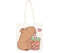 TAMBOOTEE A Este Lindo Capibara Le Encanta El Té De Burbujas Bolso Shopper Unisex Totebag De Algodón Beige Totebag Cotton