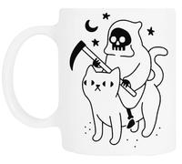 TAMBOOTEE La Muerte Cabalga Un Gato Negro Taza De Cerámica Blanca Para Beber Ceramic Mug Drinking Cup