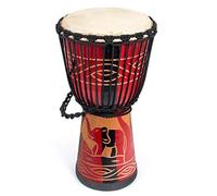 Tambor africano, tallado a mano Bongo Congo Djembe Tambor 9.5 pulgadas x 20 pulgadas Cabeza de cabra de caoba para principiantes (rojo)