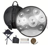 Tambor Armónico de 9 10 12 Notas de 55cm, 432Hz 440 Hz Handpan, Instrumento de Tambor Percusión Armónica Tambor de Acero para Curación de Sonido, Meditación Personal, Yoga, Regalo(Silver,440HZ/10Note)