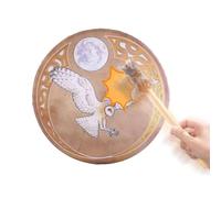 Tambor chamán de madera con - Instrumento de meditación y curación | Auténtico tambor chamánico hecho a mano, diseño decorativo con colores retro para prácticas espirituales y conscientes
