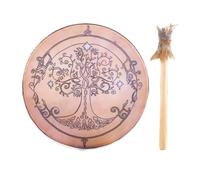 Tambor chamán hecho a mano | con baqueta de tambor de mano chamán - Tambor sagrado chamánico | Herramienta de curación de sonido de tambor, tambor de mano de chamán, tambor de mano con diseño