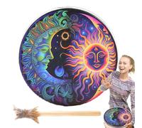Tambor chamán hecho a mano | con baqueta de tambor de mano chamán - Tambor sagrado chamánico | Herramienta de curación de sonido de tambor, tambor de mano de chamán, tambor de mano con diseño