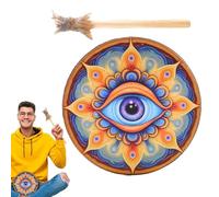 Tambor chamán hecho a mano | con baqueta de tambor de mano chamán - Tambor sagrado chamánico | Herramienta de curación de sonido de tambor, tambor de mano de chamán, tambor de mano con diseño