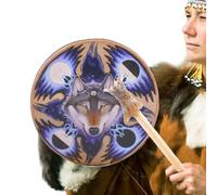 Tambor chamán hecho a mano para adultos - Instrumento de diseño de lobo de nueve pulgadas, auténtico tambor ceremonial siberiano | Herramienta de música espiritual de meditación, práctica de reflexión