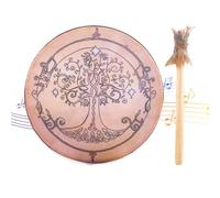 Tambor chamán hecho a mano - Tambor chamán de madera con | Auténtico tambor de meditación, instrumento de curación de sonido, diseño tradicional artesanal para reflexión espiritual