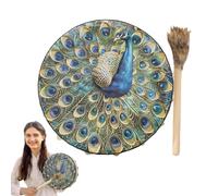 Tambor chamán hecho a mano, tambor de mano chamán,Tambor chamán de Native Instruments | Tambores chamánicos Sanador de sonido de 9,8 pulgadas, Patrón de pájaro de herramientas chamán, Tambor siberiano