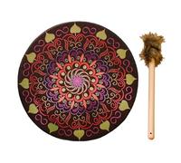 Tambor chamán hecho a mano - Tambor de mano chamán | Tambor chamánico de 25 cm | Tambor instrumental de cuero y madera para alquimia y luna con baqueta| Tambor de conexión de espíritu al aire libre