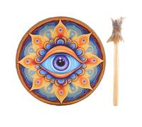 Tambor chamán hecho a mano, tambores de chamán de madera con baqueta, tambor de mano con diseño de decoración de madera, chamán de tambor, herramienta de curación de sonido de tambor, color retro para