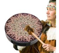 Tambor chamán, tambor de mano de 25 cm, decoración hecha a mano, tambor de luna de alquimia, tambor chamánico instrumental, tambor chamán para música espiritual