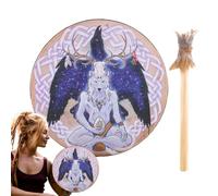 Tambor Chamán,Tambores Chamán Para Adultos | Tambor Chamán Instrumental Sound Healer De 9 Pulgadas,Wolf Head Design Instrumental Shaman, Auténtico Tambor Siberiano Para La Meditación De Reflexión Del