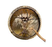 Tambor Chamánico Hecho a Mano - Adornos Decorativos, Tambor Siberiano con Diseño de Árbol de la Vida y Maza | Instrumento de Sonido Sanador para Meditación, Limpieza Energética, Viaje Espiritual y Min