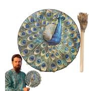 Tambor chamánico hecho a mano, tambor de chamán hecho a mano | Tambor de chamán Instrumentos nativos,Tamanos sanadores de sonido de 9,8 pulgadas, herramientas de chamán patrón de pájaro, Tambor