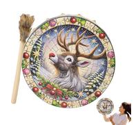 Tambor chamánico, tambor chamán - Tambor sanador de sonido navideño | Instrumento chamánico, adorno de escritorio de moda para decoración del hogar, herramienta de curación de sonido de tambor