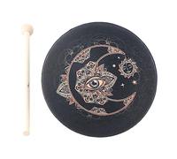 Tambor chamánico,Tambor chamánico hecho a mano, Tambor de mano de 9,8 pulgadas con baqueta, tambor lunar chamánico, tambor siberiano de música espiritual, tambor chamánico (negro)