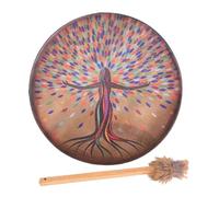 Tambor chamánico, tambor de mano chamánico, tambor siberiano de cuero de PU con baqueta, tambor espiritual de música circular, tambor de madera vintage para sanador de sonido