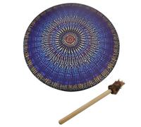 Tambor chamánico | Tambor de mano y baqueta | Percusión redondà de cuero PU | Instrumento misterioso con parte trasera hueca y marco para amantes de la música, entrenamiento para principiantes, Yoga Z