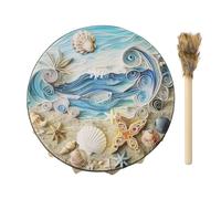 Tambor Chamánico - Tambor de Meditación con Concha Marina, Instrumento de Percusión con Temática Natural, Herramienta Sonora Manual | Incluye baqueta para música tranquila y expresión espiritual, Tamb