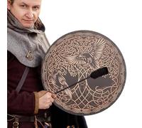 Tambor chamánico - Tambor diseñado a mano, espíritu con árbol de la vida y motivo de pájaro | Siberiano para meditación ritual, ceremonia de curación, práctica de energía sonora, decoración musical, e