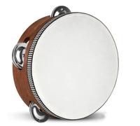 Tambor con cascabeles, instrumento de percusión musical de 4 a 10 pulgadas para culto a la iglesia, fiesta, karaoke, canto y actuación (20.32 cm, color marrón, una fila)