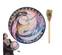 Tambor curativo, tambor chamán con - Instrumentos de tambor con impresión de pájaros Herramienta espiritual - Herramienta de curación del sonido del tambor de meditación colorida para rituales