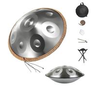 Tambor de Acero Handpan Drum en D menor, 9/10/12 Notas 432Hz/440Hz de 56 cm, Instrumento de Percusión con Lengüetas de Acero, con Funda, Soporte y Mazos para Espiritualidad(Plata,432Hz/9Note)