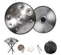 Tambor De Acero para Handpan De 432Hz/440Hz Instrumento de Percusión en D Menor Handpan Drum para Yoga y Meditación Steel Drum con Funda Blanda, Baquetas y Soporte(Plateado,432HZ/9Note)