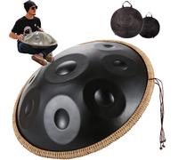 Tambor De Acero, Profesional Handpan Instrument Hand Drum, 10 Notas, 22 Pulgadas, 440 Hz, D Minor, Percusión Armónica, Con Bolsa De Mano, Soporte De Handpan Duradero(Black,432HZ)