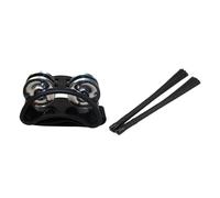 Tambor de campana de pie de doble fila, Pandereta de pie negra con cascabeles metal y 2 cepillos telescópicos for tambor
