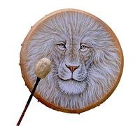 Tambor de Chamán de León, Tambor de Chamán Hecho a Mano con Patrón de León de 10 Pulgadas con Baqueta, Tambor de Luna de Alquimia de Chamán Instrumental, Instrumento Espiritual, Aspecto(Blanco)
