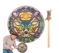 Tambor de chamán de mano de chamán de 9 pulgadas hecho a mano con diseño de cabeza de ciervo - sanador de sonido hecho a mano para música fantasma siberiana, meditación y reflexión