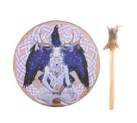 Tambor de chamán sanador de sonido, tambor de mano de 9 pulgadas, diseño de lobo, instrumento musical espiritual con función de reflexión meditativa, batería práctica para ceremonia, ritual