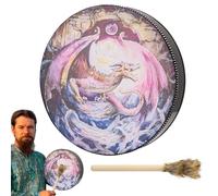 Tambor de chamán, tambor de marco de chamán hecho a mano de 9.8 pulgadas para adultos, adornos de tambor de mano chamánico de cuero y madera para meditación de reflexión