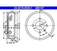 Tambor de freno 24.0218-0036.1 ATE para VW LUPO I