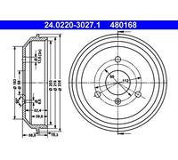 Tambor de freno 24.0220-3027.1 ATE para SMART FORTWO Coupé FORTWO Cabrio CABRIO