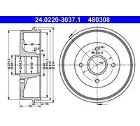Tambor de freno 24.0220-3037.1 ATE para RENAULT DACIA