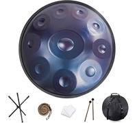 TAMBOR DE HANDPAN DE ACERO DE 9/10/12 NOTAS, 440 Hz/432 Hz, instrumento de percusión armónica de 22 pulgadas en re menor for sanación con sonido y meditación personal(Blue,10 Notes (432Hz))