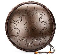 Tambor De La Lengua De Acero De Alto Carbono, CLAVE C 14 Pulgadas 15 Notas Tambor Etéreo Con Martillo, Soporte De Batería, Manga De Dedos, Bolsa De Viaje Para Acampar Meditación Yoga (Color : Brown)