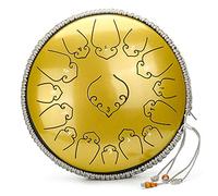 Tambor De La Lengua De Acero De Alto Carbono, CLAVE C 14 Pulgadas 15 Notas Tambor Etéreo Con Martillo, Soporte De Batería, Manga De Dedos, Bolsa De Viaje Para Acampar Meditación Yoga (Color : Gold)