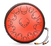 Tambor De La Lengua De Acero De Alto Carbono, CLAVE C 14 Pulgadas 15 Notas Tambor Etéreo Con Martillo, Soporte De Batería, Manga De Dedos, Bolsa De Viaje Para Acampar Meditación Yoga (Color : Red)