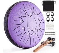 Tambor de lengua, 15 cm, 11 notas en D mayor, tongue de acero con libro musical, baquetas, tonos de acero, instrumento de percusión, batería principiante para meditación yoga (lavanda, 6 pulgadas, 11