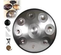 Tambor de Lengua 22 Pulgadas Re Menor, 432Hz/440Hz 9 Notas Handpan Drum, Tambor de mano de acero, Instrumento de música para adultos Steel Pan(Silver,432Hz)