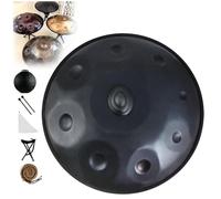 Tambor de Lengua 22 Pulgadas Re Menor, 432Hz/440Hz 9 Notas Handpan Drum, Tambor de mano de acero, Instrumento de música para adultos Steel Pan(Negro,440Hz)