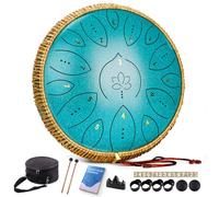 Tambor de lengua de 13 pulgadas, 15 tonos, tambor de mano para adultos, 440 Hz, instrumento musical con cancionero, mazo y bolsa de transporte, color verde malaquita