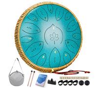 Tambor de lengua de 13 pulgadas, 15 tonos, tambor de mano para adultos, 440 Hz, instrumento musical con cancionero, mazo y bolsa de transporte, color verde malaquita