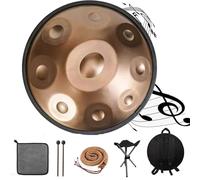 Tambor De Lengua De Acero - 22 Inches Handpan Drum Sets, Hand Drum Steel Drums Percusión De 423Hz/440 Hz En Re Menor, 9/10/12 Notas, Para Educación Musical Y Reuniones Familiares(Gold,9 notes(440HZ))