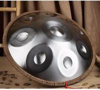 Tambor de lengua de acero, 22 pulgadas, 9 notas/10 notas, kit de batería de tanque Handpan, instrumento de percusión menor en D para yoga, meditación, educación musical, etc., plateado, 22 p